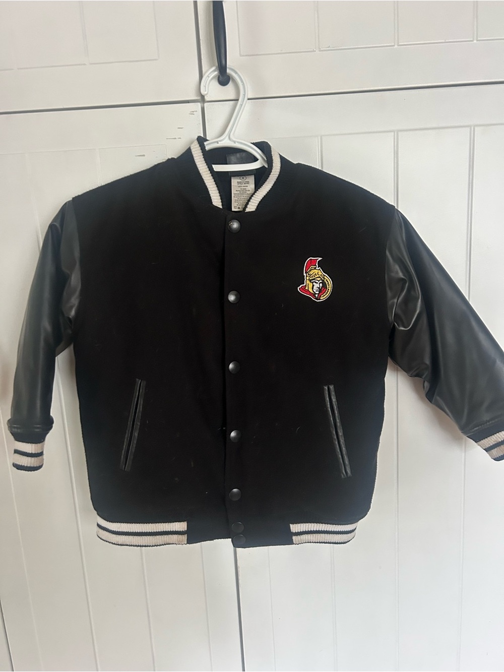 Black Ottawa Senators Varsity Jacket with Leather Sleeves
